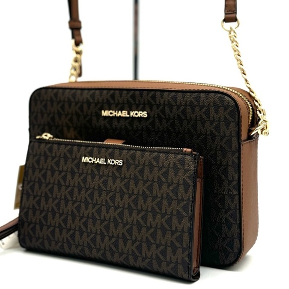 Michael Kors Large EW Crossbody Bag & Large Double Zip Wallet Brown - Picture 1 of 13